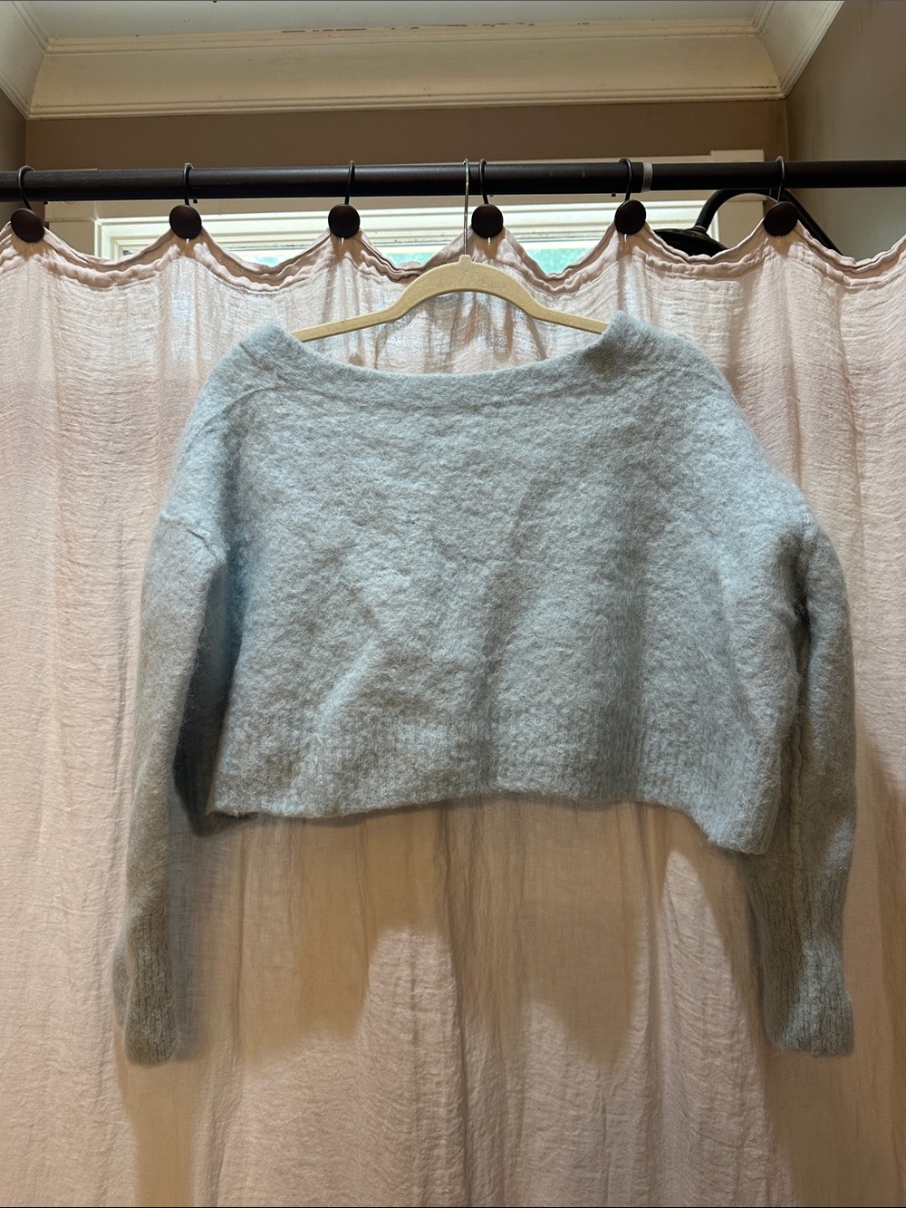 Free People Cropped Fuzzy V‑Neck Cardigan in Light Blue - Picture 3 of 4